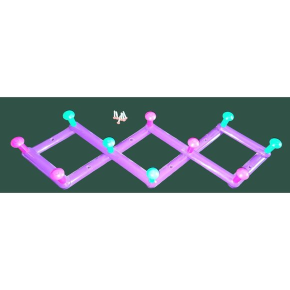 1980s Vitange Expandable Wall-Mounted Coat Rack Colorful Pegs Kitsch - Picture 1 of 10